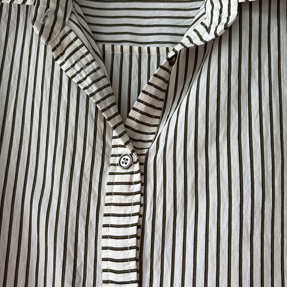 Zara Deep army green and ivory Striped Shirt. Sz L. EUC. - Picture 4 of 7